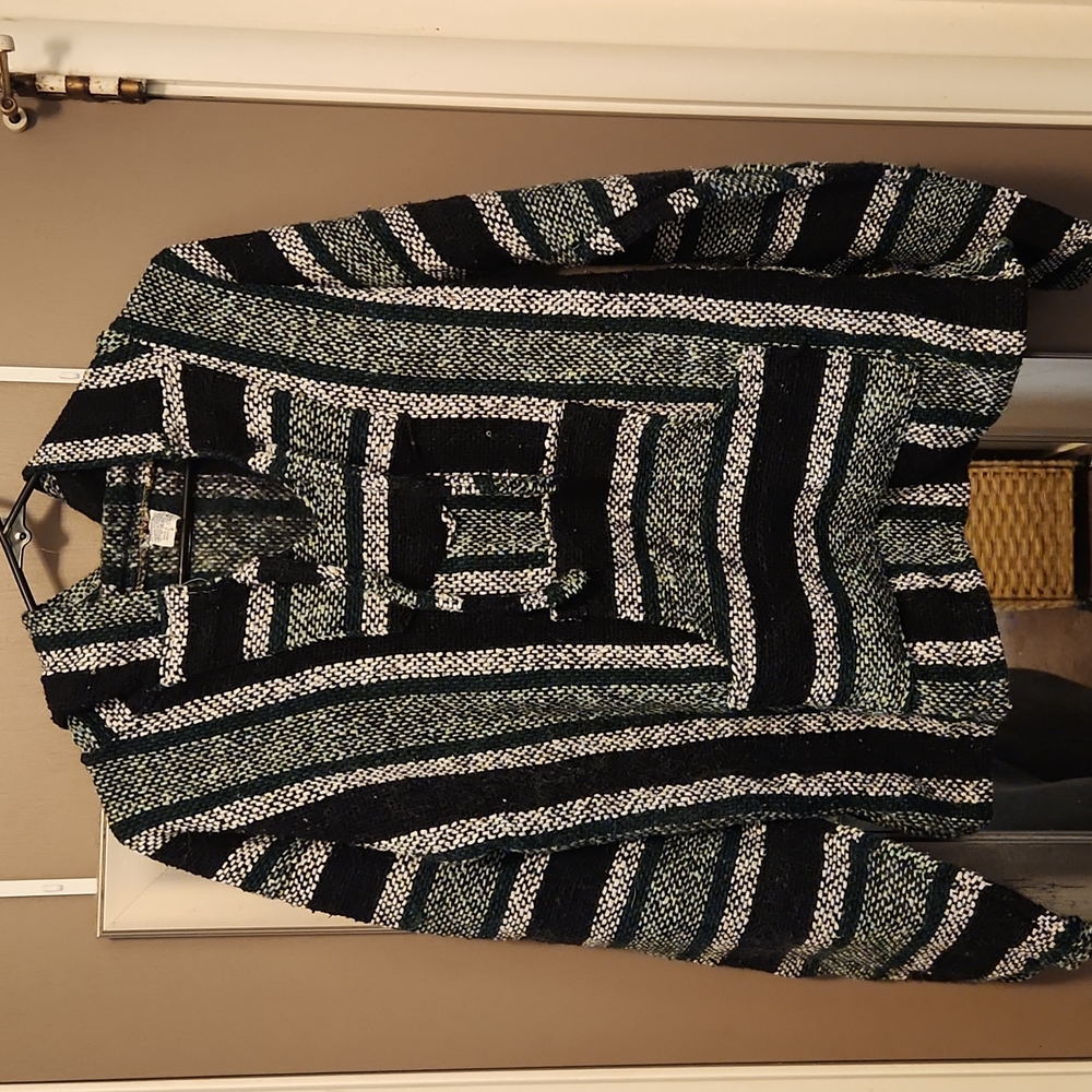 Baja Poncho green, black, & white size medium